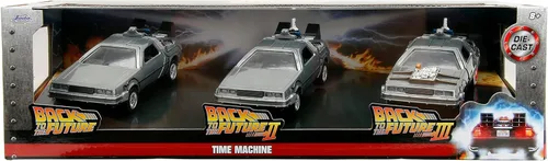 Miniatura 2 de Jada Back to The Future 1:32 Time Machine Paquete de 3 autos fundidos a presión, juguetes para niños y adultos