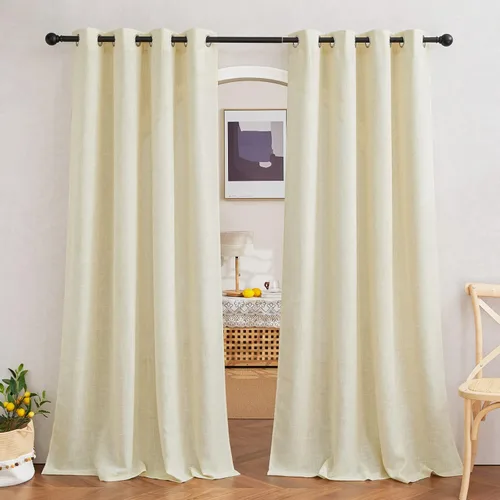 Miniatura 14 de NICETOWN Cortinas de lino de arpillera semitraslúcidas para dormitorio, con ojales en la parte superior, mezcla de lino, cortinas de privacidad