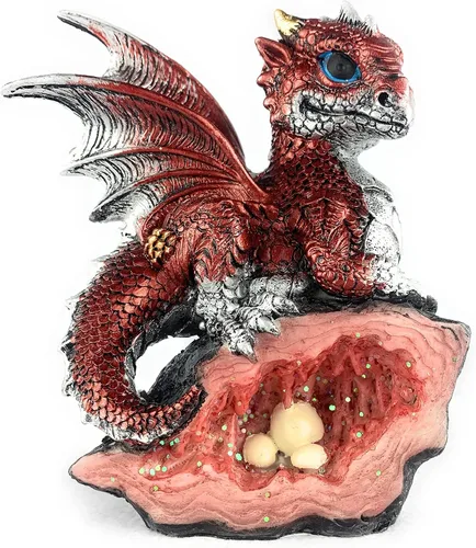 Miniatura 7 de Ain't It Nice Estatua de Dragón Medieval Dragón Bebé con Nido de Huevo de Cristal Figura Decorativa Geoda Cueva de Cristal Brillante Figura de C