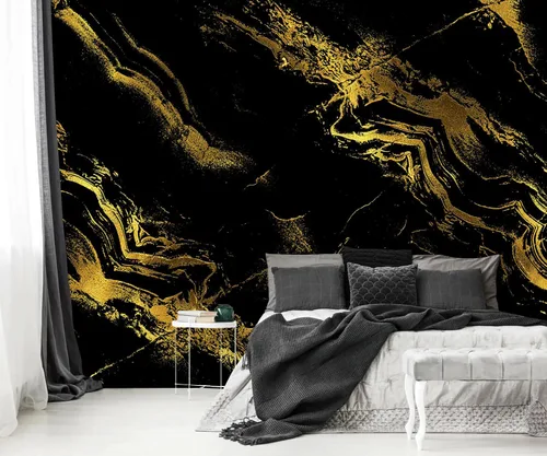 Miniatura 20 de YQWDMX - Papel pintado con bosque de pinos brumosos y mural dorado para dormitorio (no despegar y pegar)