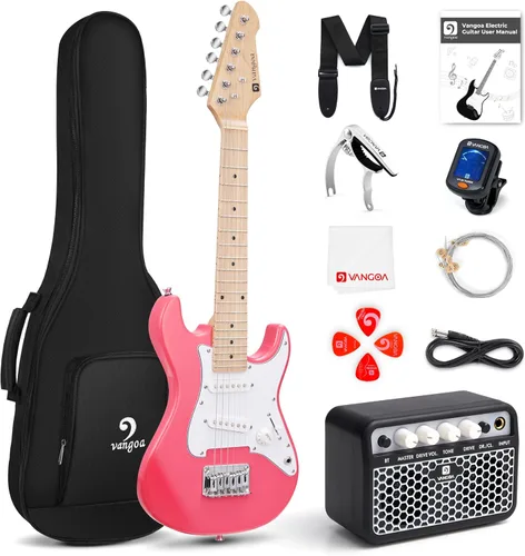Miniatura 9 de Guitarra eléctrica para niños Vangoa de 30 pulgadas, kit para principiantes para jóvenes músicos con amplificador, bolsa, correa, cuerdas Azul