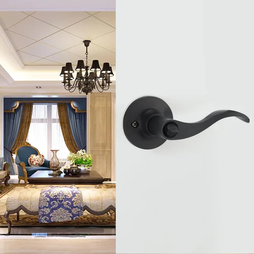Miniatura 7 de picaporte con forma de onda y cerradura para puerta de entrada o armario, negro