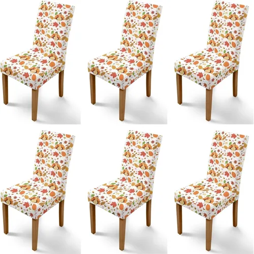 Miniatura 92 de Rnyleeg Thanksgiving Chair Covers for Living Room No Arms Turkey Pumpkin Stretch Dining Chair Covers Set of 6 Soft Washable Kitchen Chair Protector