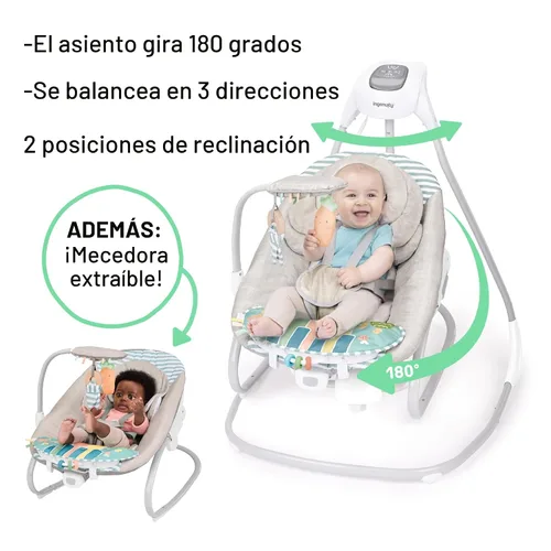 Miniatura 2 de Ingenuity SimpleComfort Piano Playtime - Columpio y balancín 4 en 1 para bebé, calma y crece con el bebé, columpio giratorio en 3 direcciones, 6