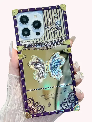Miniatura 12 de Compatible con Funda Samsung Galaxy S22 Ultra, Diseño de Mariposa Brillante de Lujo con Soporte Plegable Kickstand para Mujeres y Niñas, Funda Rosa
