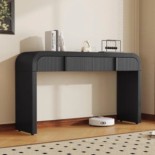 Miniatura 17 de Knocbel Mesa consola con 2 cajones ranurados, mesas de sofá modernas con curvas redondeadas únicas y superficie lisa para sala de estar, entrada, 55