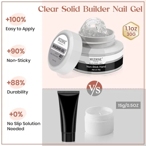 Miniatura 5 de MIZHSE Gel Constructor Claro y Sólido para Uñas, 30g Gel Constructor Duro para Extensión de Uñas Sin Pegamento, Arte de Uñas 3D para Esculpir