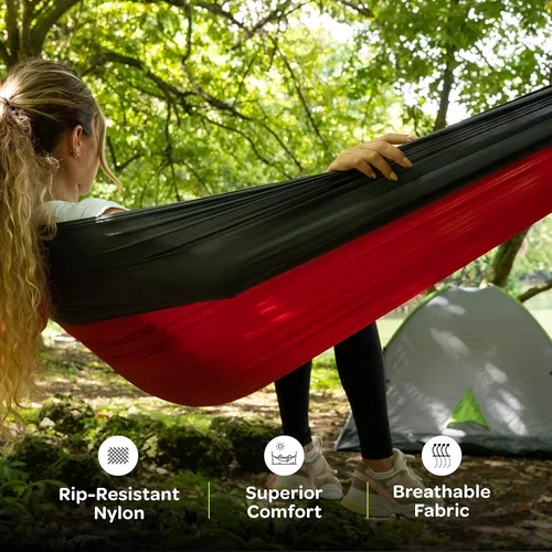 Miniatura 6 de Hamaca Duradera con Capacidad de 500 Libras, Silla Hamaca de Camping de Nylon - Tamaños Doble o Individual con Correas para Árboles y Bolsa