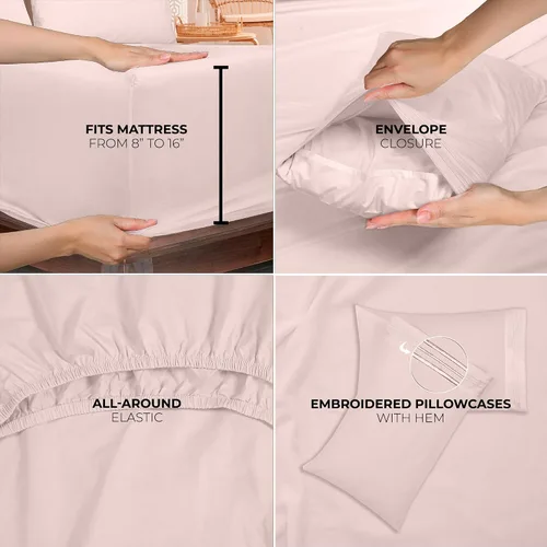 Miniatura 8 de ROYALE LINENS Juego de sábanas King de 4 piezas, microfibra suave cepillada de 1800 hilos, 1 sábana bajera y 1 sábana encimera, 2 fundas de Rosa