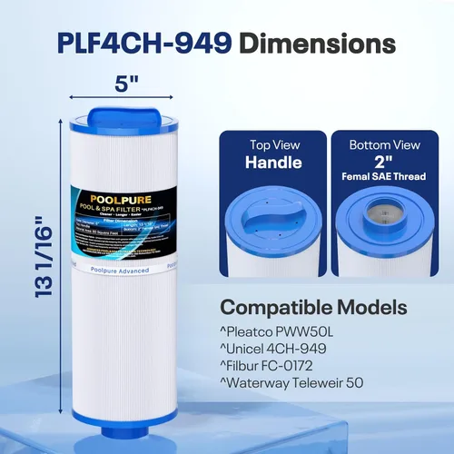 Miniatura 2 de POOLPURE Filtro de spa 4CH-949 reemplaza a Pleatco PWW50L, 200702, fil50-5d13h15fct-3, Filbur FC-0172, SD-01143, 817-4050, FD2007, Waterway Teleweir
