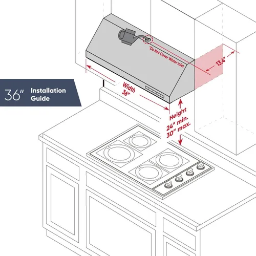 Miniatura 8 de Pacific Trusteam campana extractora, 76.2/36.0 in debajo del gabinete, alta temperatura limpieza automática a vapor, Max 900CFM, luz LED, control