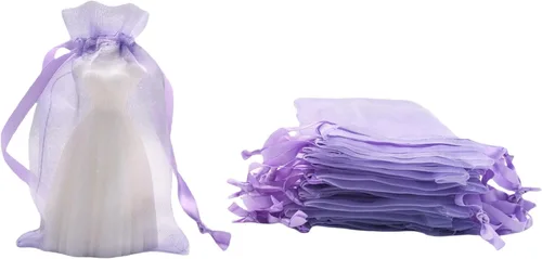 Miniatura 14 de QIANF 20 bolsas de regalo de organza transparente lavanda de 4 x 6 pulgadas con cordón, bolsas de golosinas, bolsa de malla para joyas, bolsa