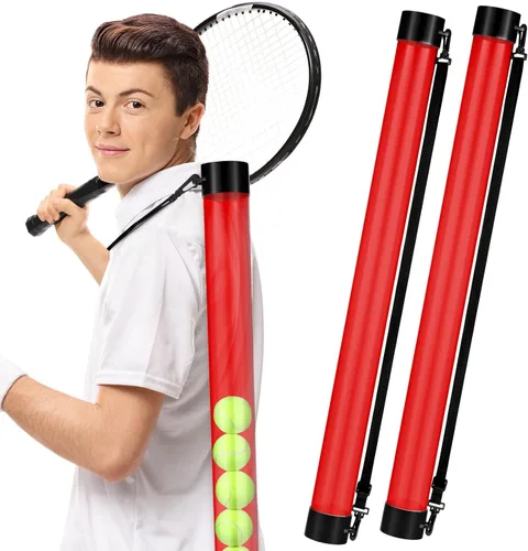 Lenwen 2 piezas de tubo de recogida de pelota de tenis con correa para el hombro, soporte ligero para colector, 15 pelotas de tenis, agarrador, Rojo