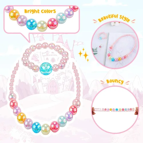 Miniatura 21 de Sumind 6 juegos de joyas para niñas pequeñas, collar de cuentas y pulsera para disfraz, joyas, regalos de princesa para fiestas (estilo mágico)