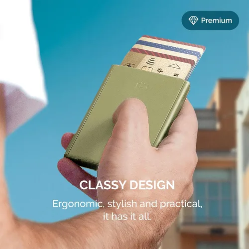 Miniatura 5 de ÖGON -DESIGNS- Tarjetero automático de aluminio, protección RFID contra fraude y desmagnetización, cartera delgada y minimalista para hombres
