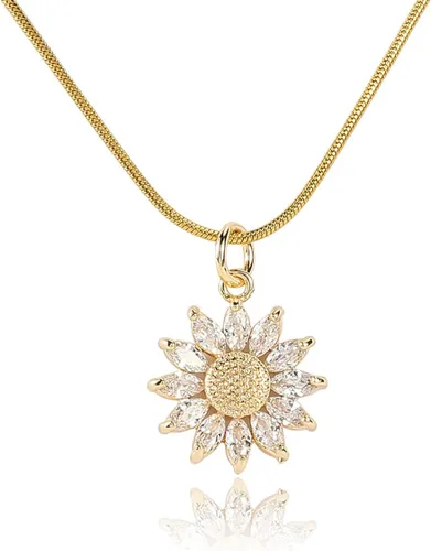 Collar de girasol chapado en oro de 14 quilates para mujeres, adolescentes y niñas, regalo de girasol de amistad para mamá, novia, collar de flores