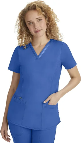 Miniatura 7 de healing hands Ropa quirúrgica superior de 3 bolsillos con cuello en V 2278 Jasmin para mujer, camiseta médica de etiqueta morada para mujer