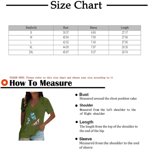 Miniatura 4 de Camisas cómodas de manga corta con cuello en V para mujer, camisetas con estampado de mariposa, blusas casuales con estampado de diente de león