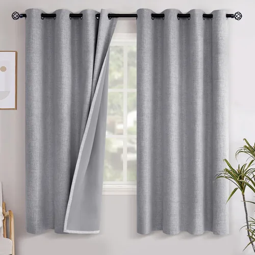 Miniatura 20 de YoungsTex - Cortinas opacas de lino para dormitorio, oscurecimiento de la habitación, cortinas con textura de lino, paneles con aislamiento térmico