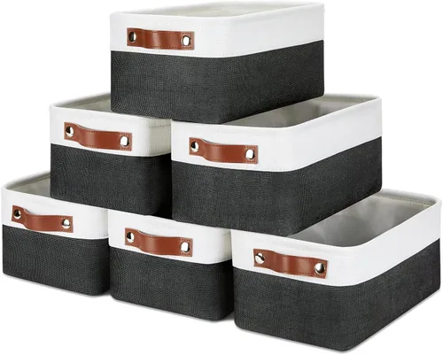 Miniatura 37 de DULLEMELO Juego de 4 cubos de almacenamiento, cesta de almacenamiento de tela para estantes, armario, cuarto del bebé, almacenamiento de juguetes