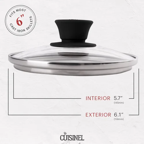 Miniatura 2 de Cuisinel Tapa de cristal – 6 pulgadas – Compatible con Lodge – Funda de repuesto templada totalmente montada – Apto para horno para sartenes – Para