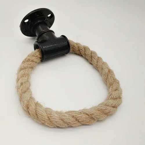 Miniatura 4 de Anillo de toalla náutico, cuerda de tubo industrial, anillo de toalla montado en la pared, soporte rústico para toalla de mano, decoración de baño