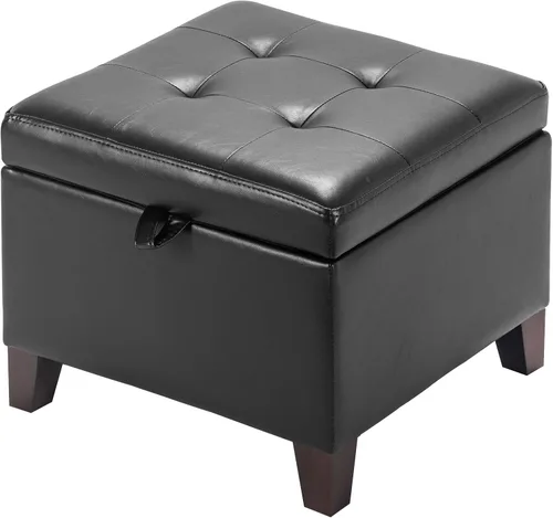Miniatura 19 de Asense Otomana de Almacenamiento Cuadrada de 17 Pulgadas, Pequeño Reposapiés para Sofá, Reposapiés Tapizado en Tela de Lino Sintético para Entrada