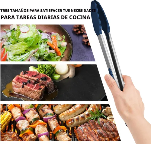 Miniatura 3 de HOTEC Pinzas de cocina premium de acero inoxidable con cierre y puntas de silicona, juego de 3-7", 9" y 12" (azul degradado)