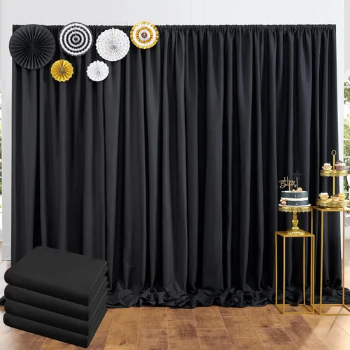 Cortina tipo telón de fondo negro de 20 x 10 pies de grosor para fiestas, 4 paneles de poliéster negro, cortinas de telón de fondo de boda para