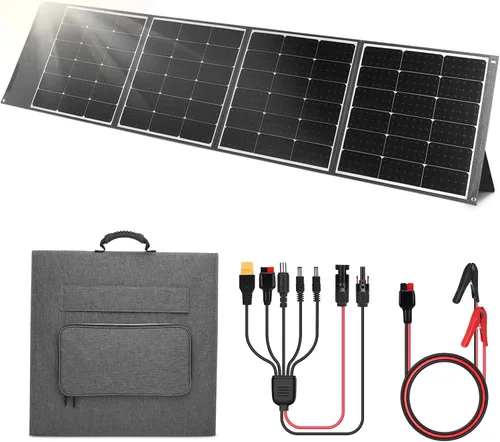 Kit de panel solar plegable portátil de 200 W, cargador solar flexible de alta eficiencia con tasa de conversión del 24%, con soporte y controlador,