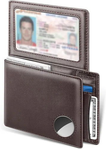 Dallson Cartera para hombre para Airtag, Marrón, Plegable minimalista