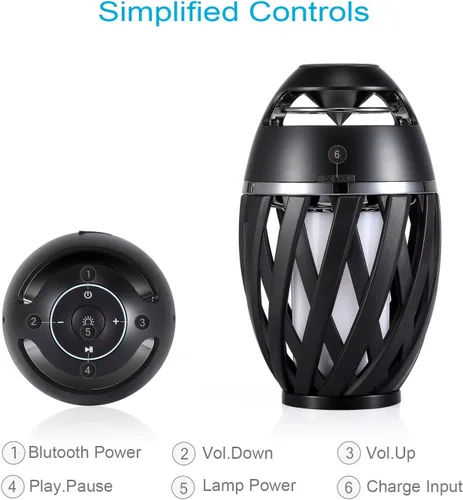 Miniatura 5 de DiKaou Altavoz LED de llama, altavoces Bluetooth de atmósfera de antorcha y altavoz estéreo portátil para exteriores con audio HD y graves BLACK-2PCS