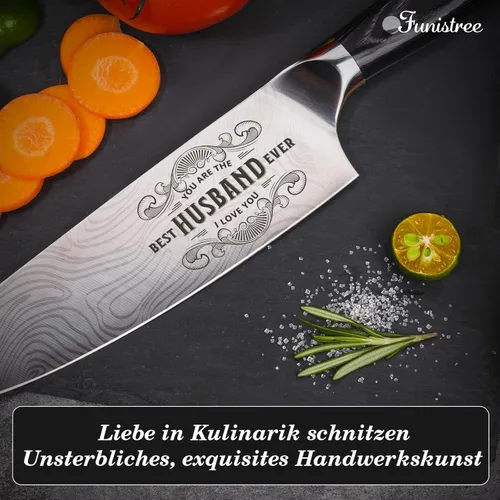 Miniatura 4 de Funistree Regalos para el día del padre para hombres, él, esposo de esposa, cuchillo de chef profesional alemán 1.4116 de 8 pulgadas, cuchillo