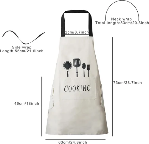 Miniatura 8 de DILLMAN Delantal de cocina para mujer con bolsillos para limpiar las manos, bolsillo grande, limpieza a mano, impermeable para cocinar y hornear
