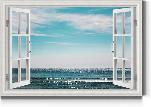 Miniatura 21 de Renditions Gallery Lienzo decorativo para pared, vista de barco viejo atracado en la playa de arena blanca, obra de arte para colgar en la pared