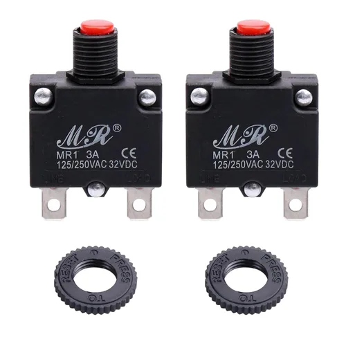 Miniatura 2 de Disyuntores térmicos de 3 amperios, 125/250 V CA 32 V CC, botón de reinicio manual, protector de sobrecarga, interruptor de disyuntor 3A, paquete