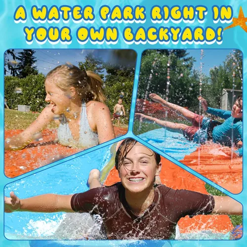 Miniatura 3 de Toboganes de agua dobles de 40 pies para niños y adultos, toboganes de agua extralargos con 2 bodyboards, resistentes, juguetes inflables gigantes