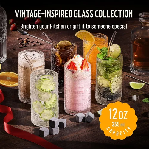 Miniatura 2 de Juego de 6 vasos para beber Hobnail de 12 onzas, juego de cristalería multiusos transparente, vasos decorativos y elegantes para bar, cocina