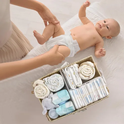 Miniatura 5 de HBlife Organizador de Caddy de Pañales, Cesta de Almacenamiento Grande Tejida a Mano para Pañales y Artículos Esenciales del Bebé - Diseño Curvo