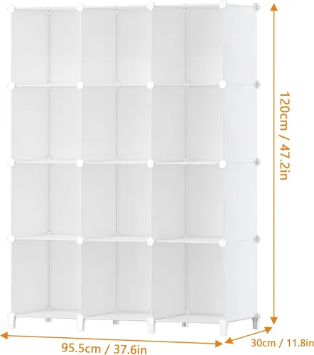 Miniatura 3 de HOMIDEC Organizador de armario, organizadores de armario de 12 cubos y almacenamiento, estantes de armario portátiles, almacenamiento de ropa Blanco