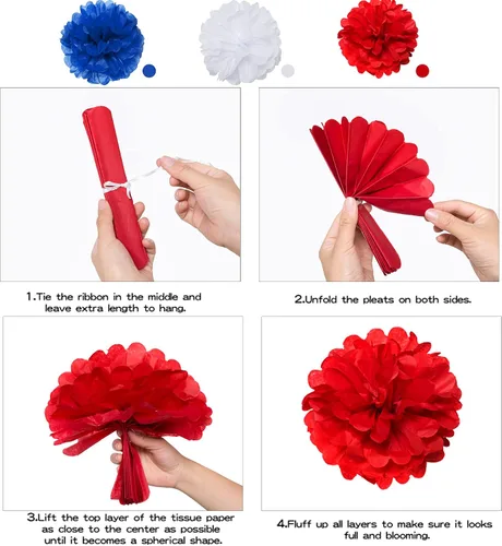 Miniatura 5 de Decoraciones de cumpleaños azules, blancas y rojas, kit de suministros de fiesta patriótica para hombres, mujeres y niños, pancarta de feliz