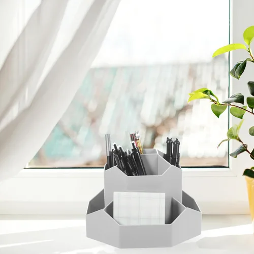 Miniatura 8 de STOBOK Organizador giratorio para brochas cosméticas, soporte para lápices, organizador de almacenamiento de bolígrafos, soporte de papelería