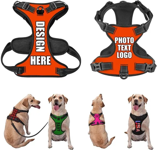 Miniatura 32 de Arnés para perro personalizado con nombre y número de teléfono, chaleco personalizado para perro, arnés reflectante ajustable para mascotas, beige, S