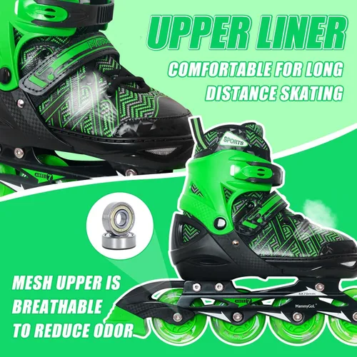 Miniatura 5 de MammyGol Patines en línea para niños y niñas Patines ajustables con ruedas iluminadoras Patines para principiantes Verde