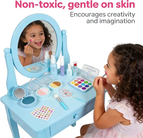 Miniatura 2 de Kit de maquillaje de simulación para niñas, 15 piezas, azul Juguetes cosméticos falsos, para edades de 3, 4, 5, 6, 3-6 años, regalos de cumpleaños