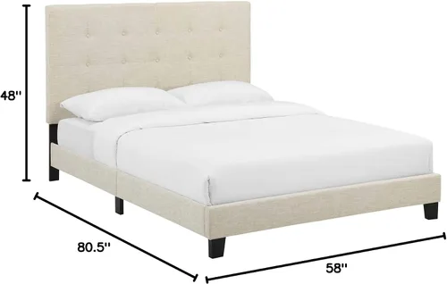 Miniatura 2 de Modway Melanie - Base de cama tapizada de tela capitoné, tamaño matrimonial, color beige