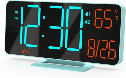 Miniatura 9 de KOSUMOSU Relojes despertadores para dormitorios, 6.7 pulgadas, pequeño reloj digital negro, LED, reloj despertador de escritorio con atenuación