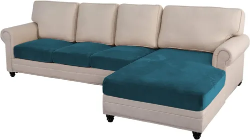 MIFXIN Juego de 4 fundas de asiento para sofá seccional, de terciopelo elástico, en forma de L, protector de muebles para sofá seccional Azul