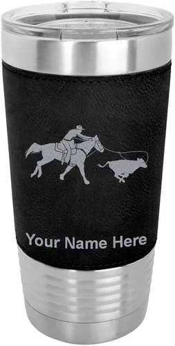 Miniatura 21 de LaserGram Vaso aislado al vacío de 20 onzas, con grabado personalizado incluido (cuero sintético, estilo béisbol)