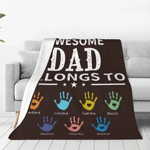 Miniatura 16 de Manta personalizada para papá con nombres de niños de 1 a 10 años, manta con texto en inglés "Thank You for Being The Best Dad Ever", para el Día